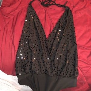 halter open back bodysuit